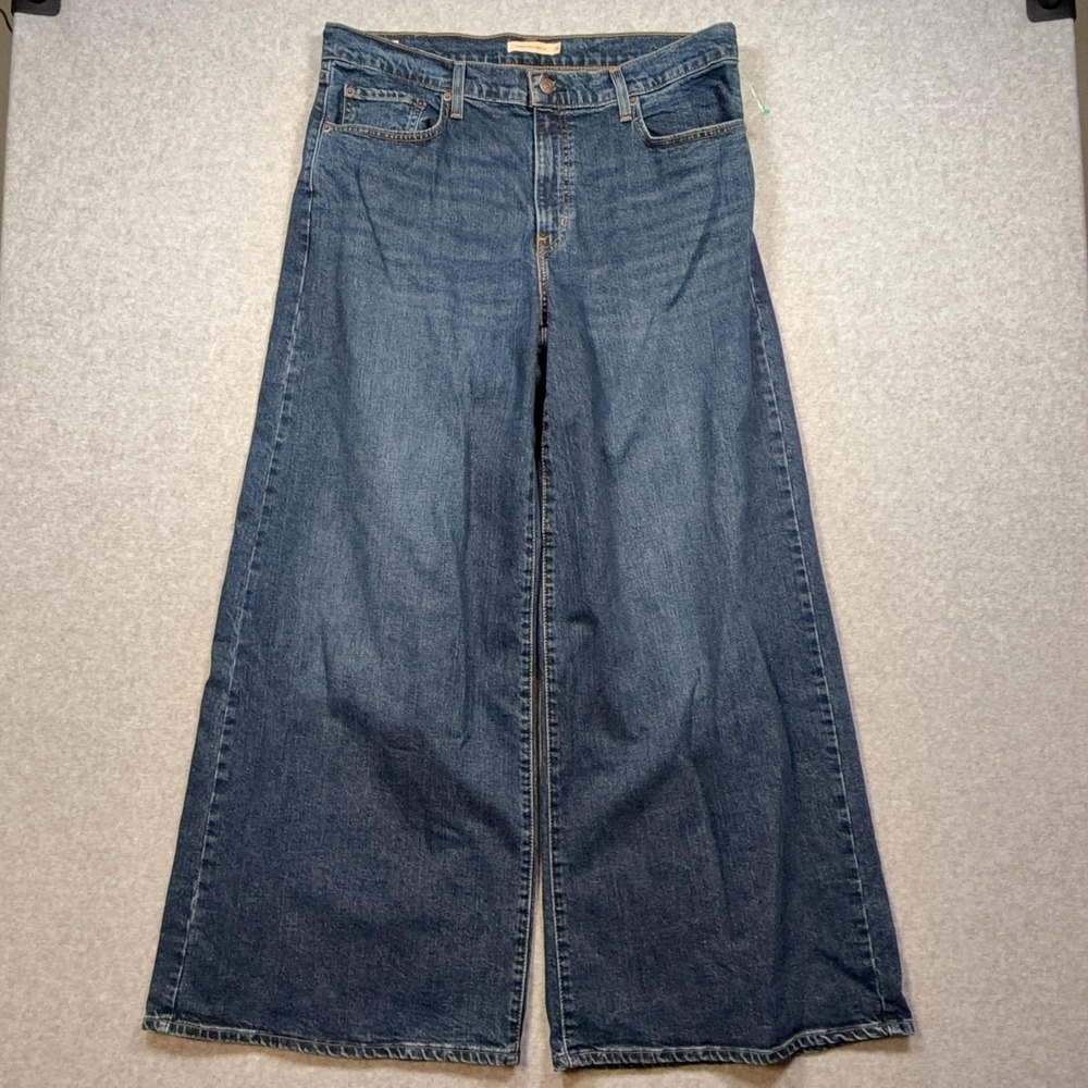 Levis 728 High Rise Wide Leg Jeans Womens 34x32 Medium Wash Blue Premium Stretch
